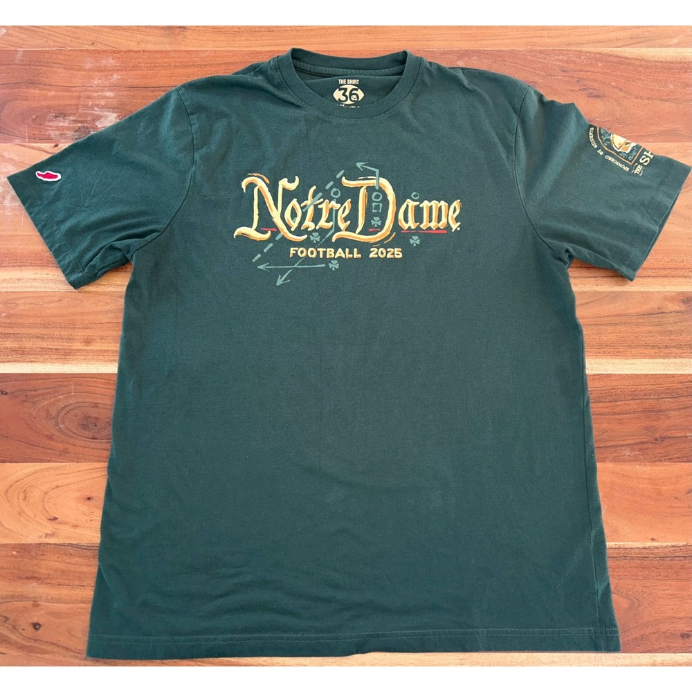 Notre Dame Football 2025 The Shirt 36th Anniversary Mens Large Green T-Shirt
